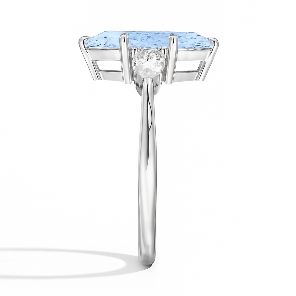 Trilogy Fancy Colored Lab Diamond Ring (Pear Side Diamonds) in White Gold 18K