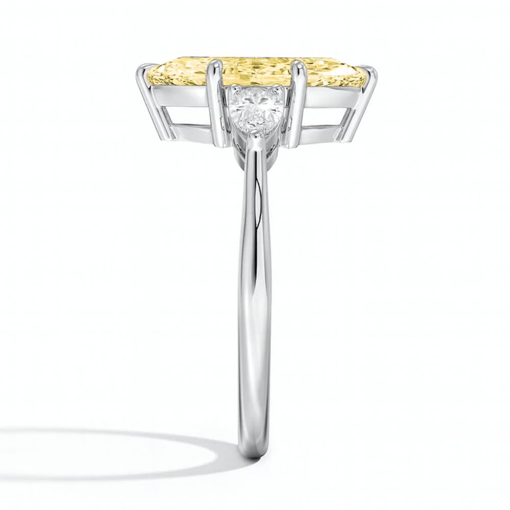 Trilogy Fancy Colored Lab Diamond Ring (Pear Side Diamonds) in White Gold 18K