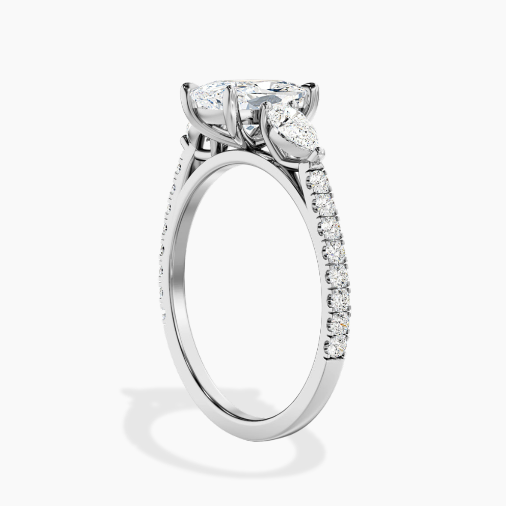 Trilogy Pave Cushion (Pear Side Stones) Lab Grown Diamond Engagement Ring in 18K Gold