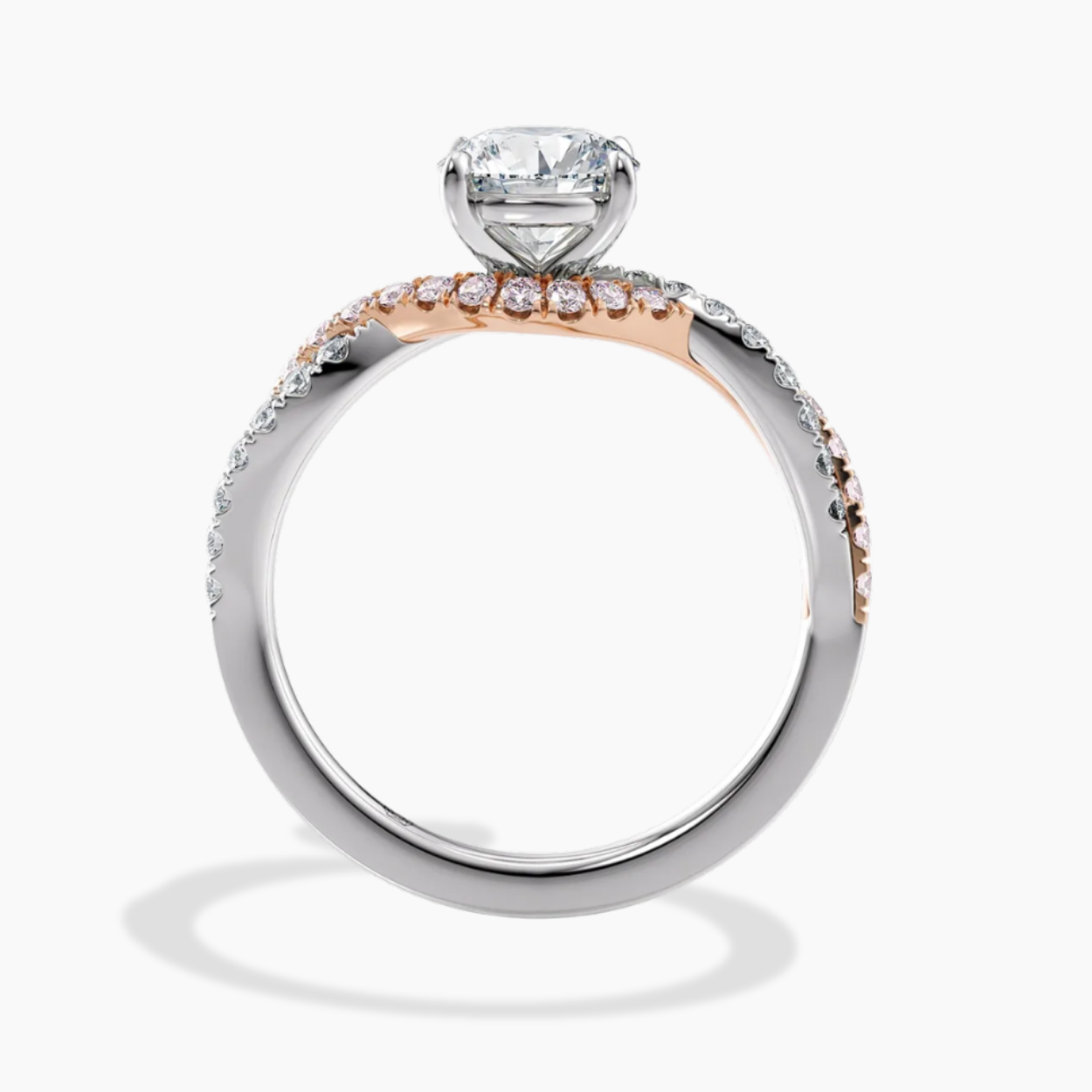 Twisted Fancy Pink Pave Round Lab Diamond Ring in White and Rose Gold 18K