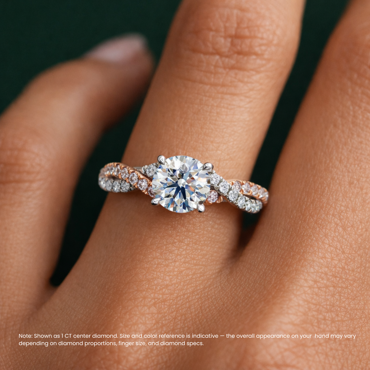 Twisted Fancy Pink Pave Round Lab Diamond Ring in White and Rose Gold 18K