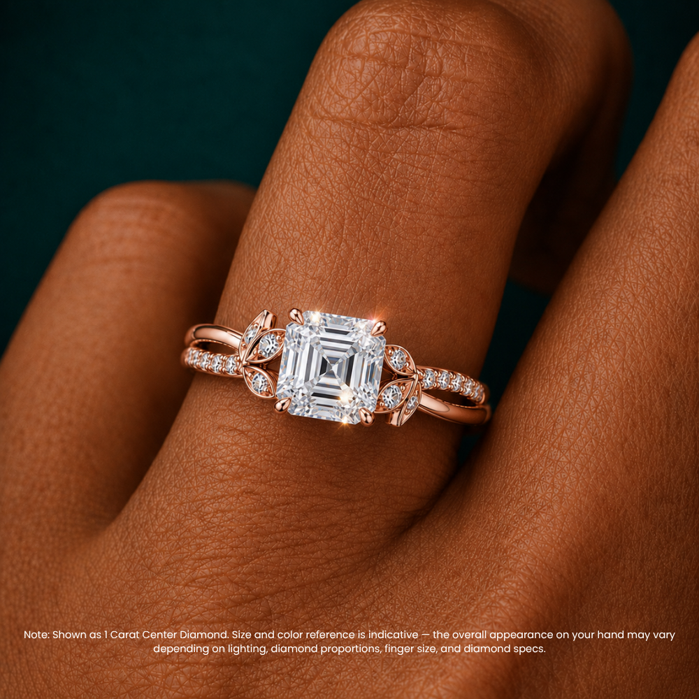 Veronica Twisted Accents Lab Grown Diamond Engagement Ring in 18K Gold - Asscher