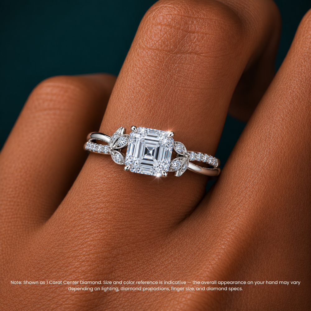 Veronica Twisted Accents Lab Grown Diamond Engagement Ring in 18K Gold - Asscher