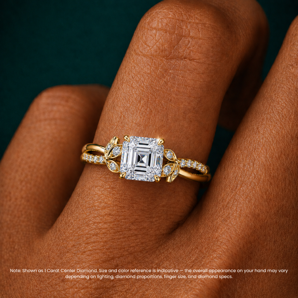 Veronica Twisted Accents Lab Grown Diamond Engagement Ring in 18K Gold - Asscher