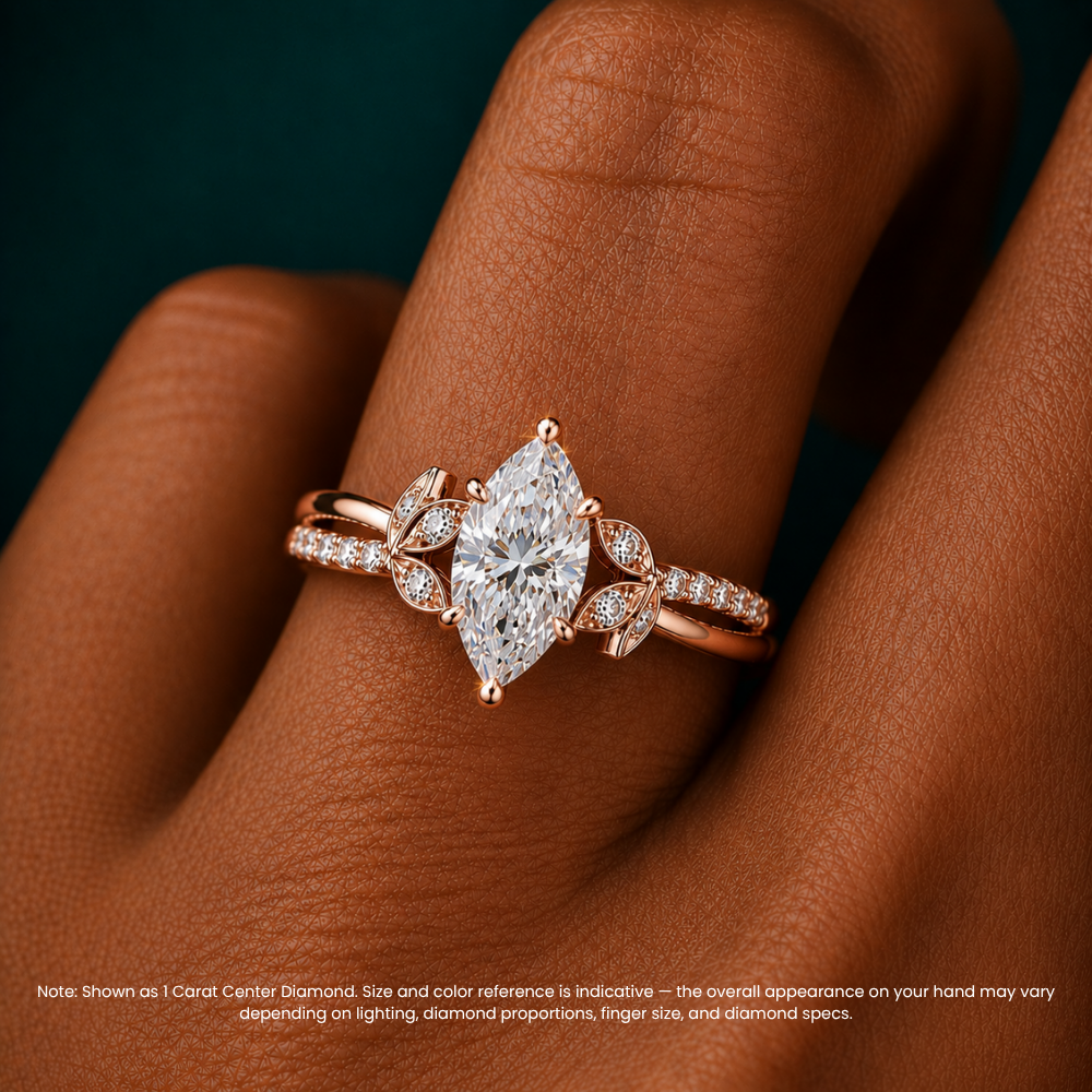 Veronica Twisted Accents Lab Grown Diamond Engagement Ring in 18K Gold - Marquise