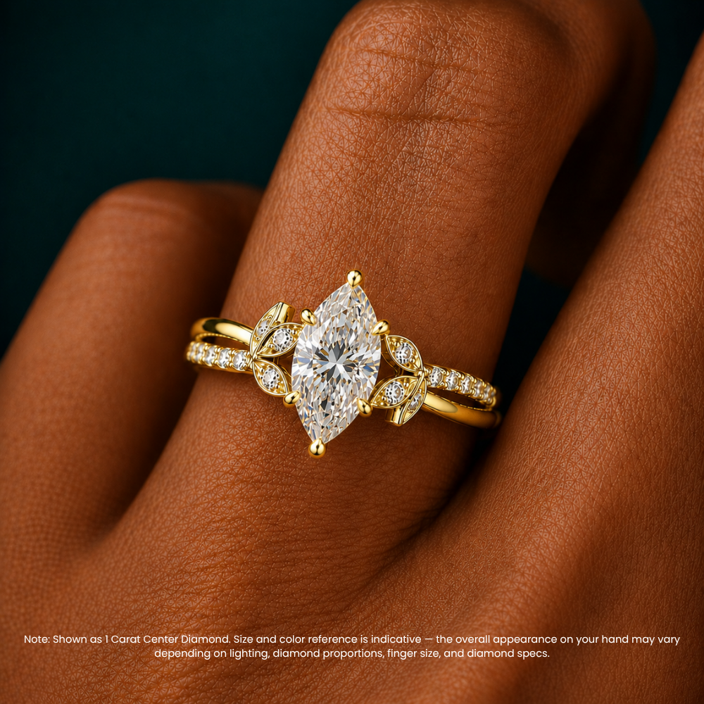 Veronica Twisted Accents Lab Grown Diamond Engagement Ring in 18K Gold - Marquise