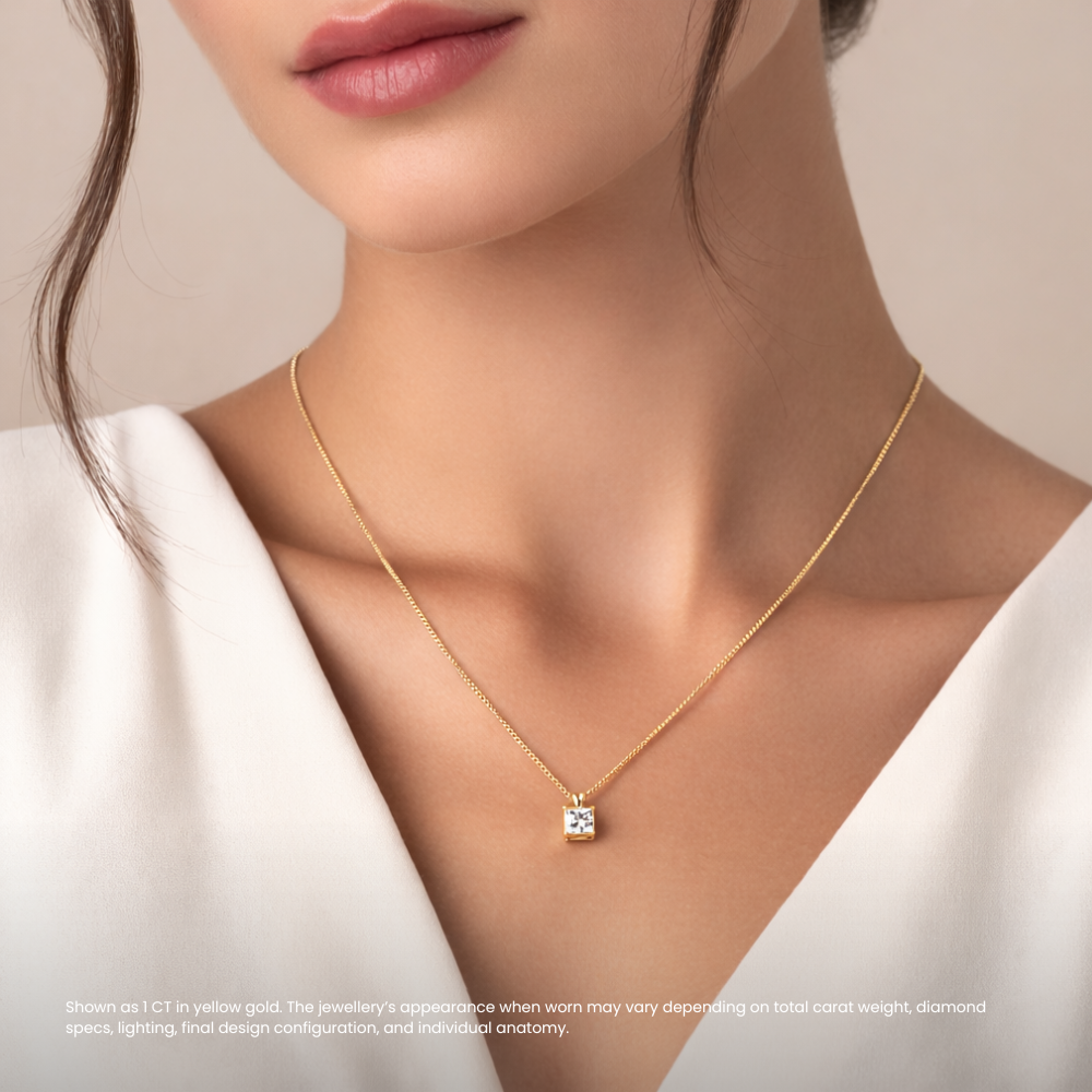 Princess Pendant Lab Diamond Necklace 18K Gold
