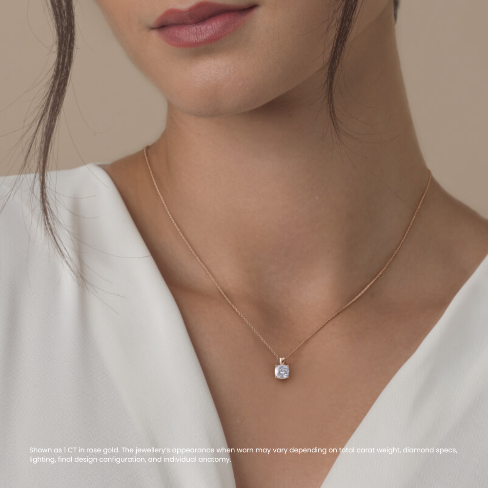 Cushion Pendant Lab Diamond Necklace 18K Gold