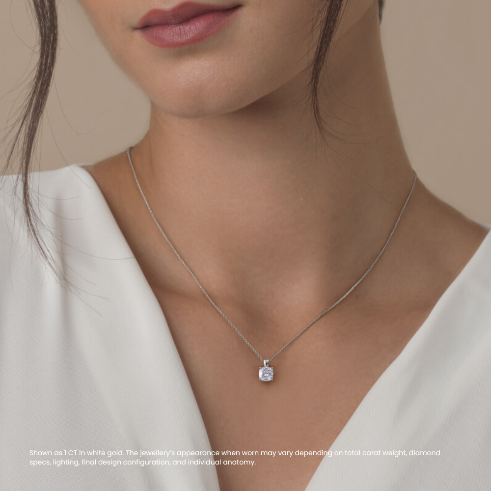 Cushion Pendant Lab Diamond Necklace 18K Gold