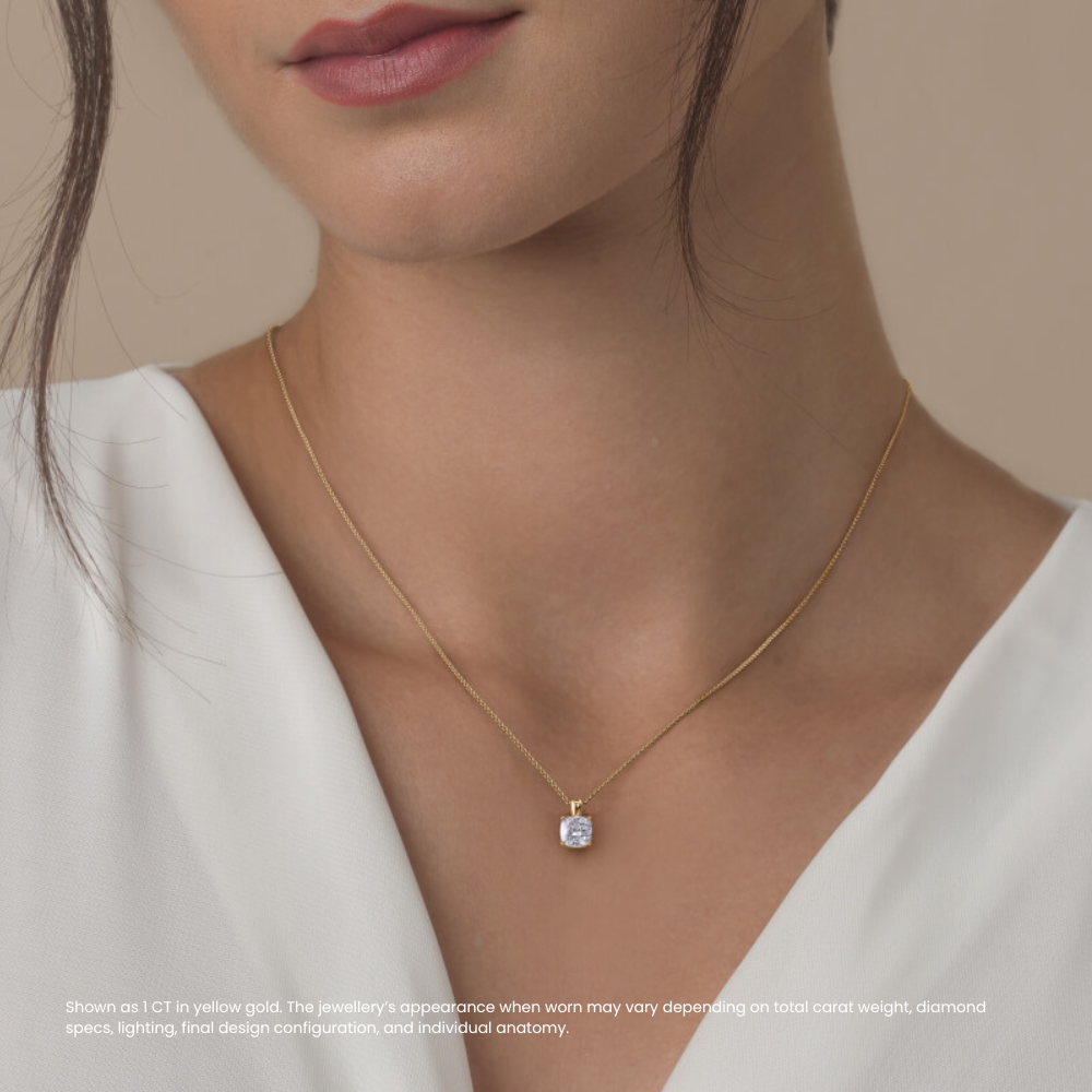 Cushion Pendant Lab Diamond Necklace 18K Gold