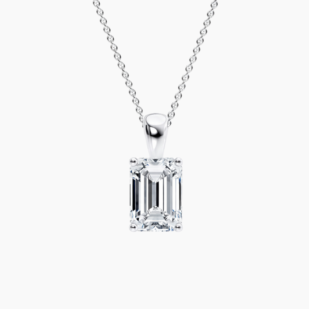 Emerald Pendant Lab Diamond Necklace 18K Gold