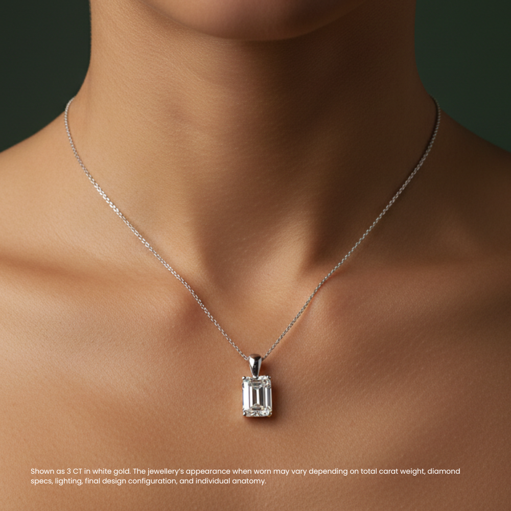 Emerald Pendant Lab Diamond Necklace 18K Gold