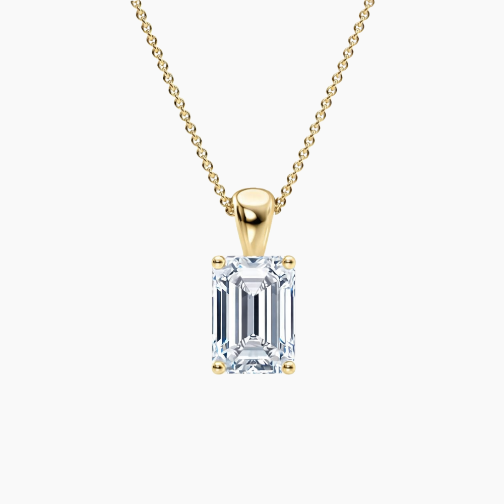 Emerald Pendant Lab Diamond Necklace 18K Gold