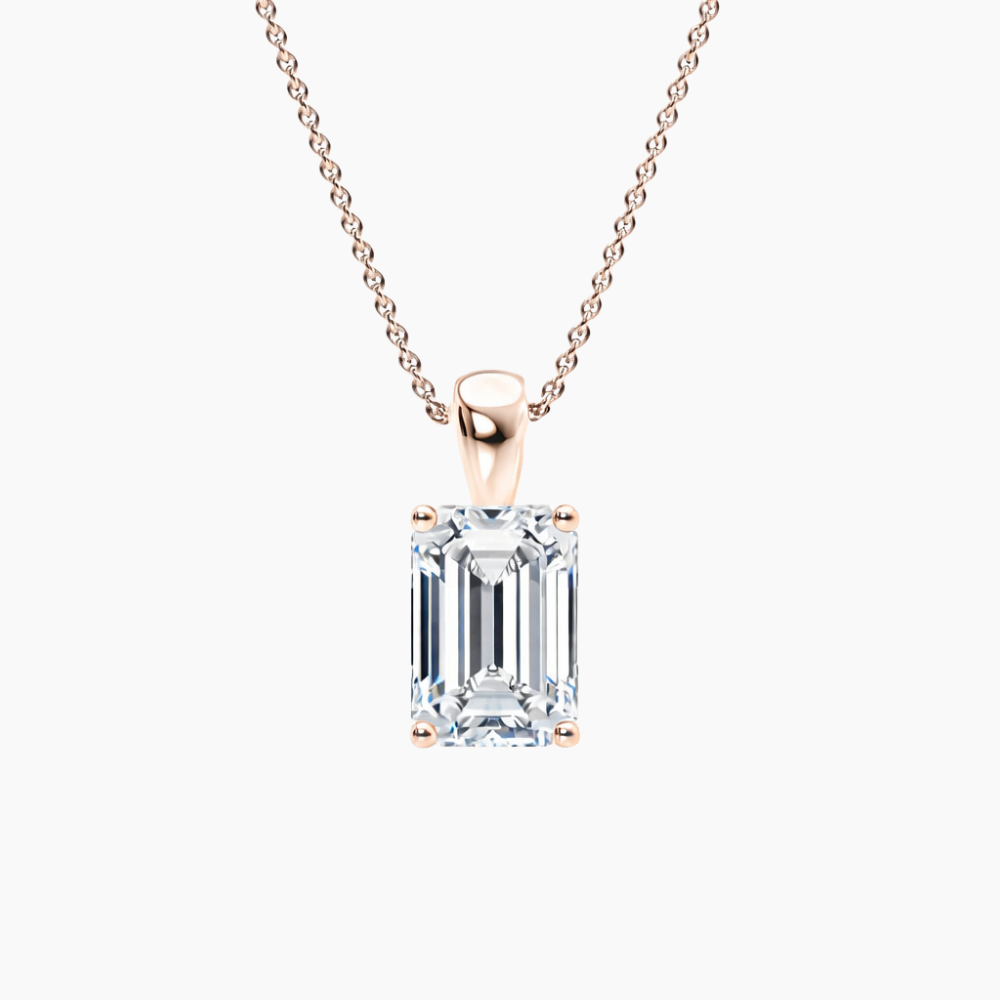 Emerald Pendant Lab Diamond Necklace 18K Gold