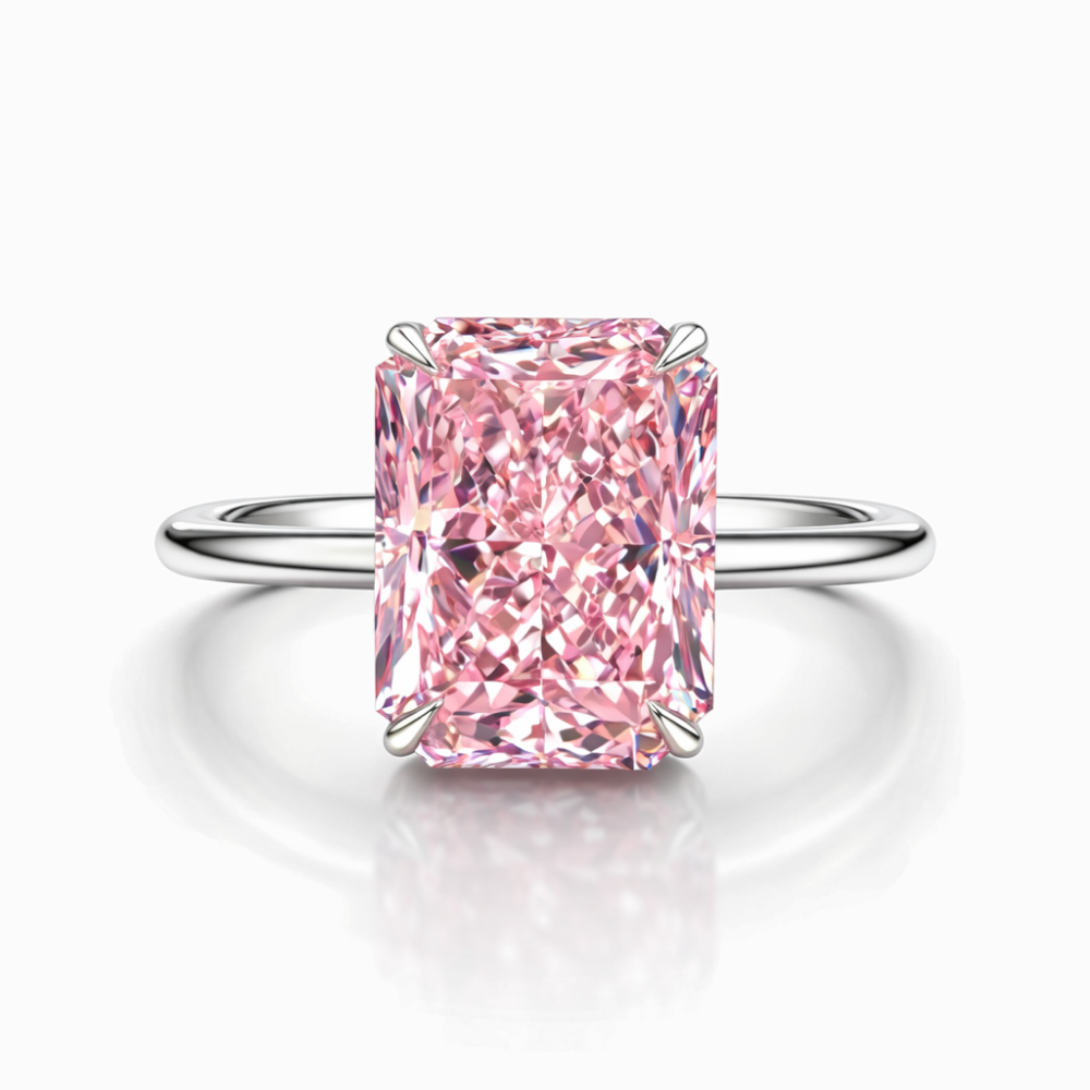 Solitaire Pink Radiant Lab Diamond Ring in 18K Gold