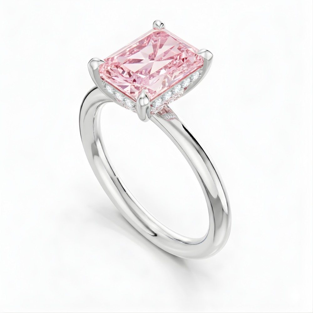 Solitaire Pink Radiant Lab Diamond Ring in 18K Gold