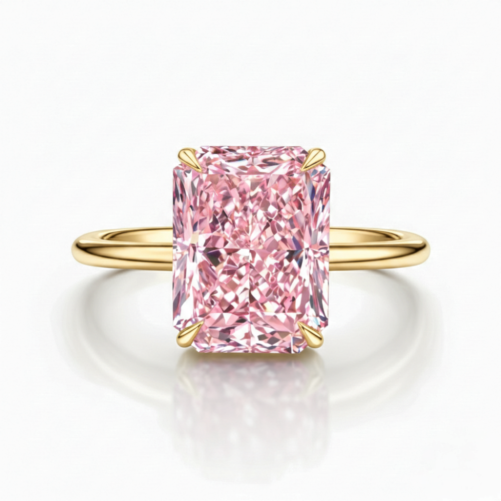 Solitaire Pink Radiant Lab Diamond Ring in 18K Gold