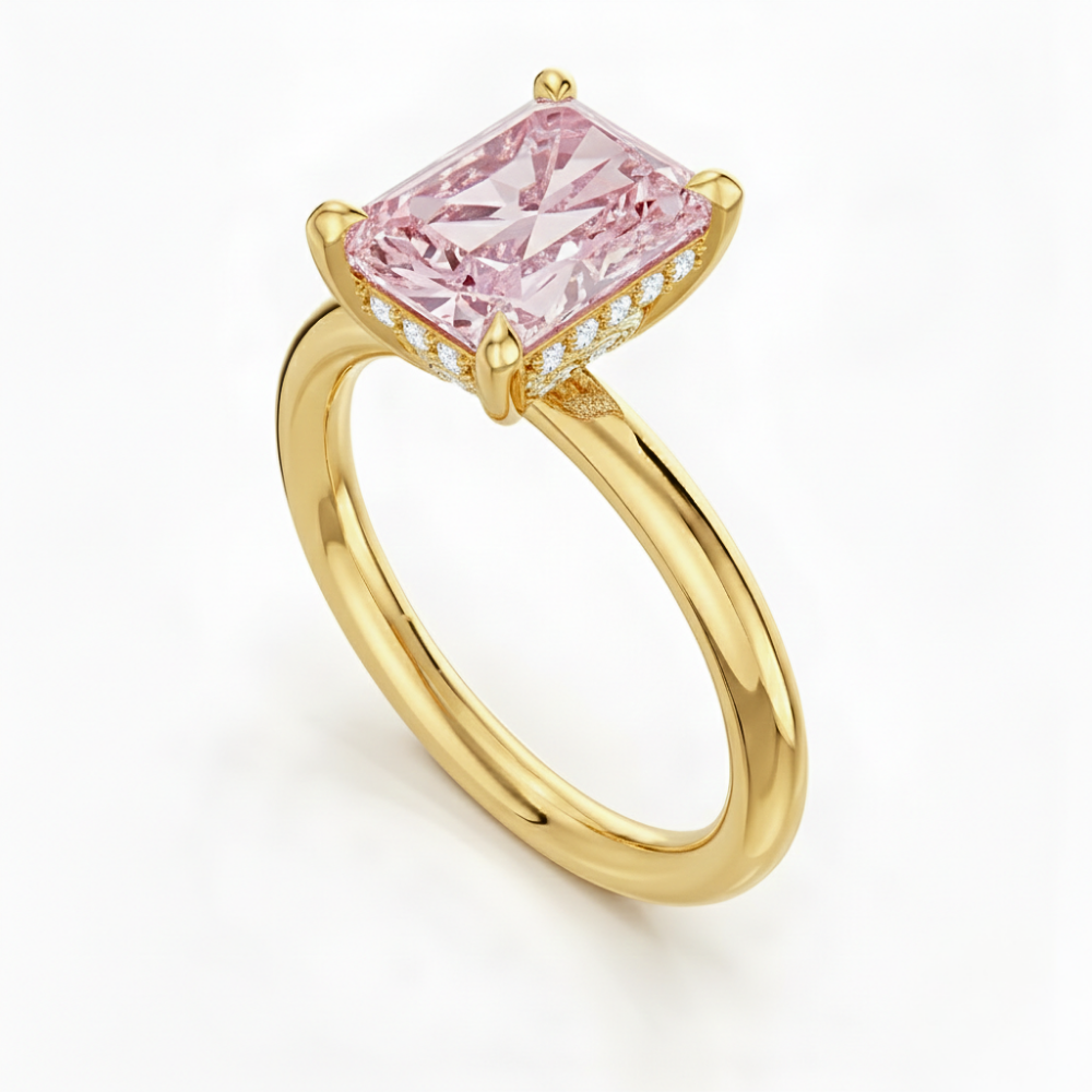 Solitaire Pink Radiant Lab Diamond Ring in 18K Gold