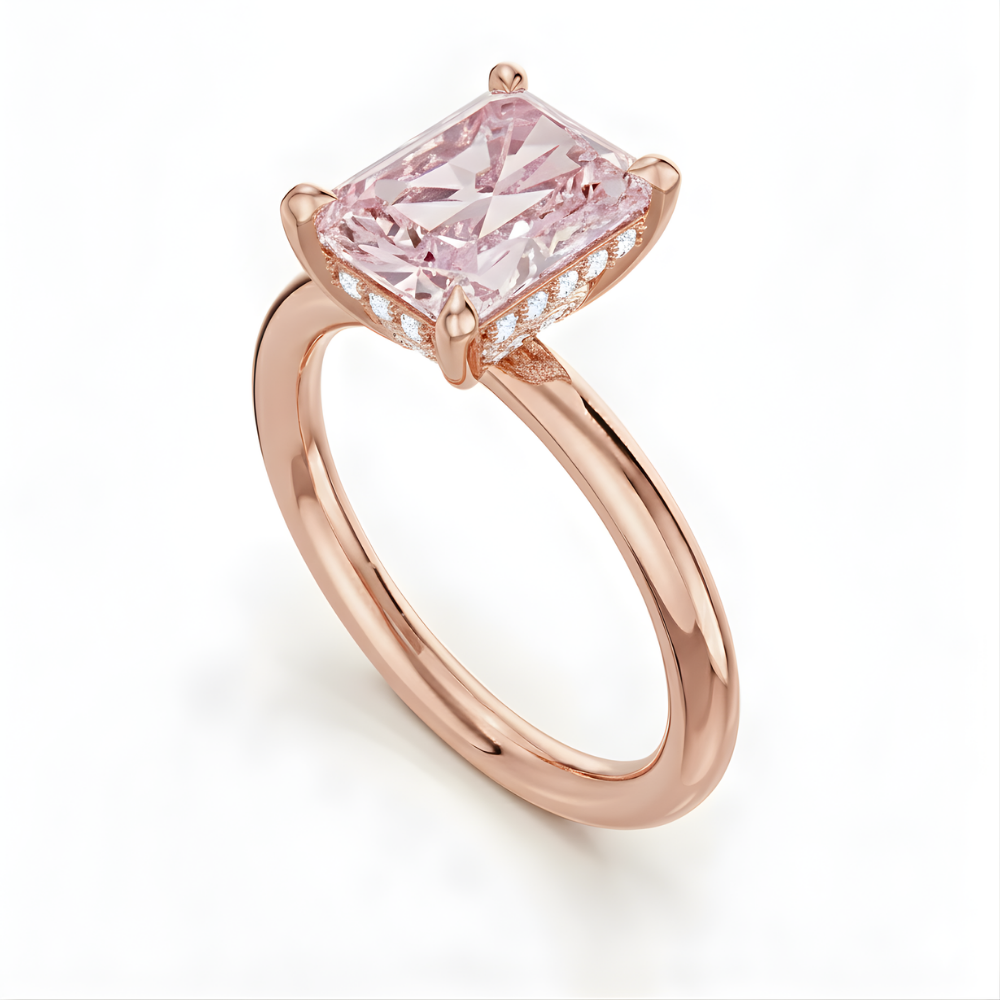 Solitaire Pink Radiant Lab Diamond Ring in 18K Gold