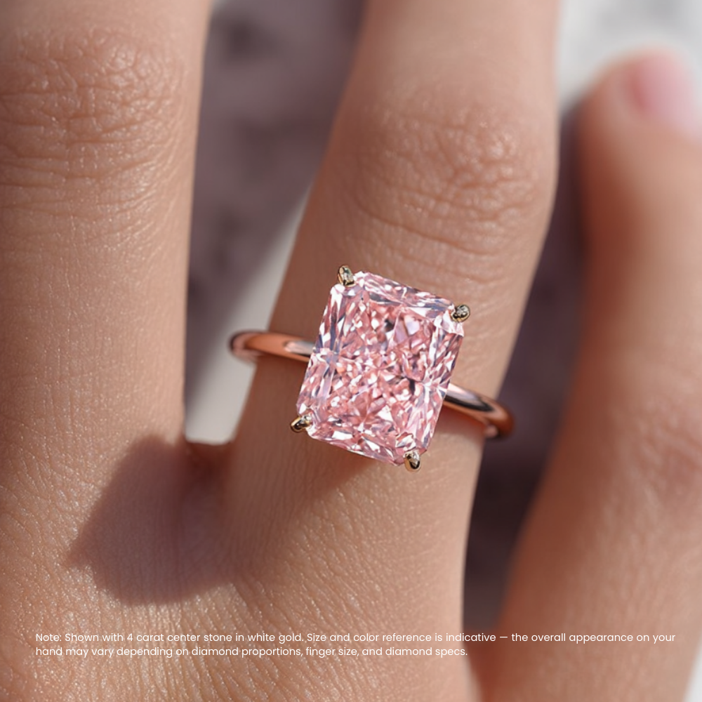 Solitaire Pink Radiant Lab Diamond Ring in 18K Gold