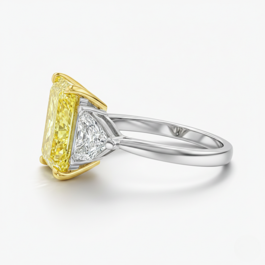 Trilogy Fancy Yellow Radiant (Epaulette Side Diamonds ) Lab Diamond Ring in White Gold 18K