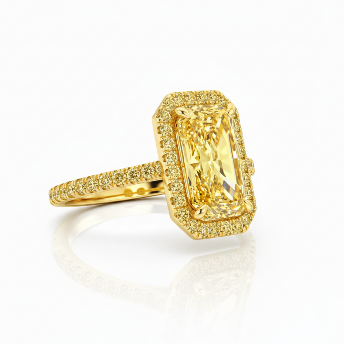 Halo Pave Fancy Yellow Radiant (Yellow Pave and Halo Diamonds) Lab Diamond Ring in Yellow Gold 18K