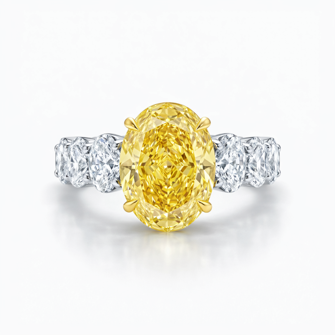 Nathalie Fancy Yellow Oval on an Oval Eternity Band Lab Diamond Ring in White Gold 18K