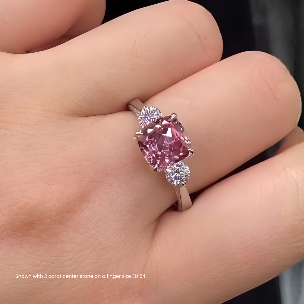 Trilogy Fancy Pink Cushion Lab Diamond Ring (Round Side Diamonds) in White Gold 18K