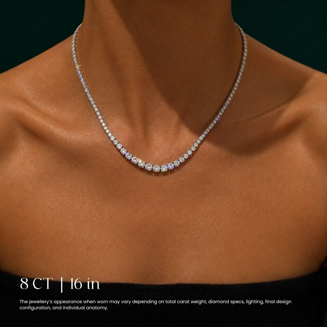 13 Carat Tennis Graduated Lab Grown Diamond Necklace 18K Gold | 4 Prongs | 16.5 in ∼ 42.5 cm