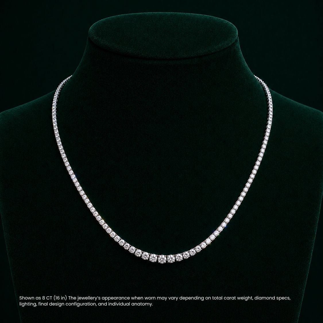 Tennis Graduated Lab Grown Diamond Necklace 18K Gold | 4 Prongs | 16.5 in ∼ 42.5 cm | From 7 to 14 ct
