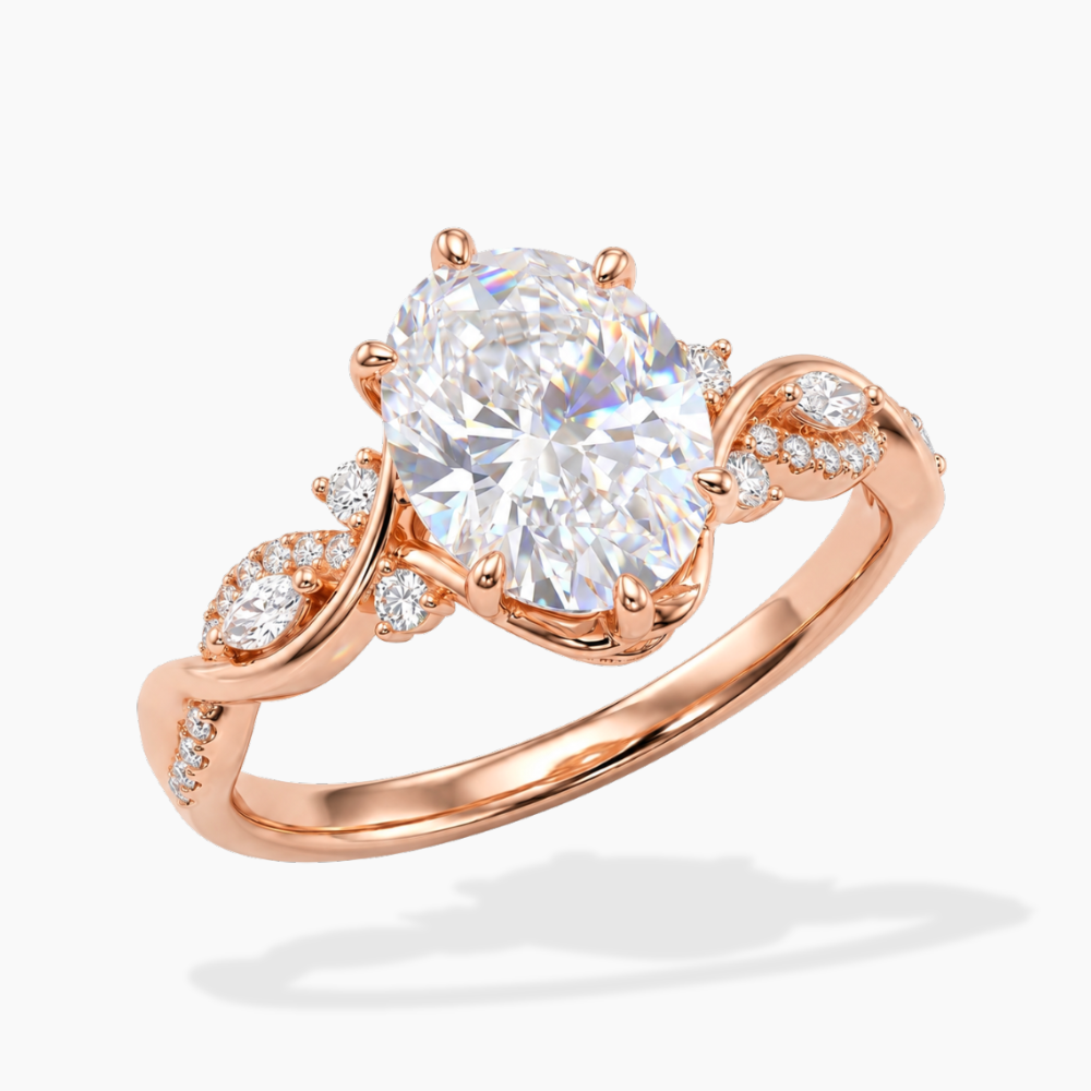 Andriana Accents Oval Lab Grown Diamond Engagement Ring in 18K Gold