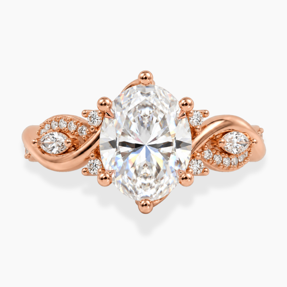 Andriana Accents Oval Lab Grown Diamond Engagement Ring in 18K Gold