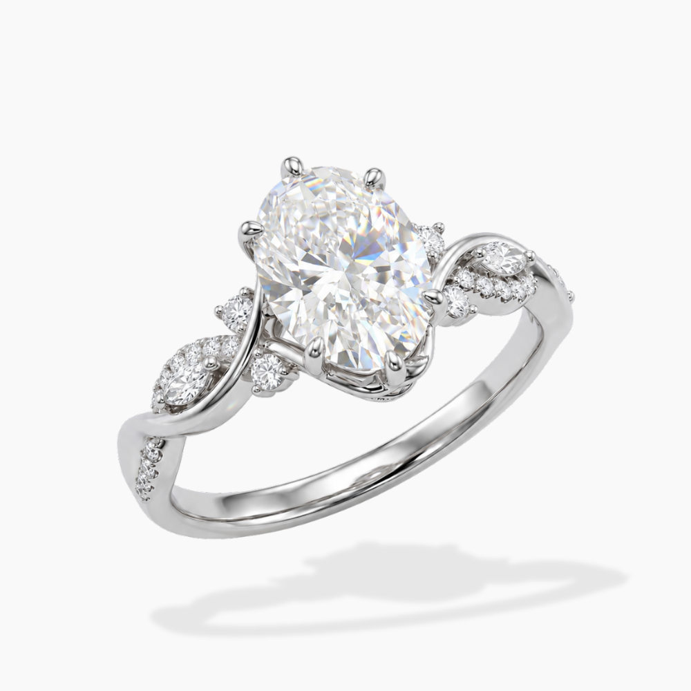 Andriana Accents Oval Lab Grown Diamond Engagement Ring in 18K Gold