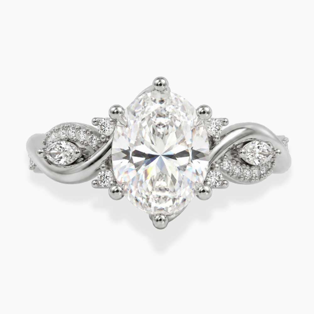 Andriana Accents Oval Lab Grown Diamond Engagement Ring in 18K Gold