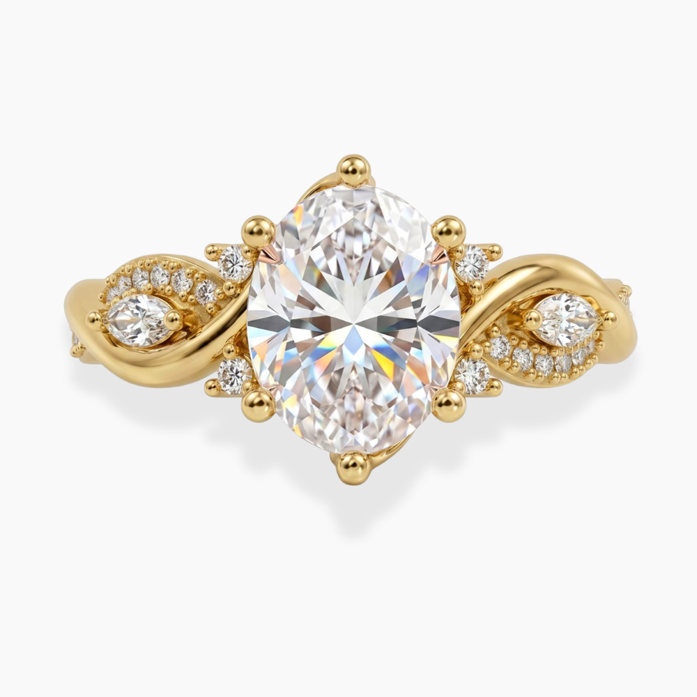 Andriana Accents Oval Lab Grown Diamond Engagement Ring in 18K Gold