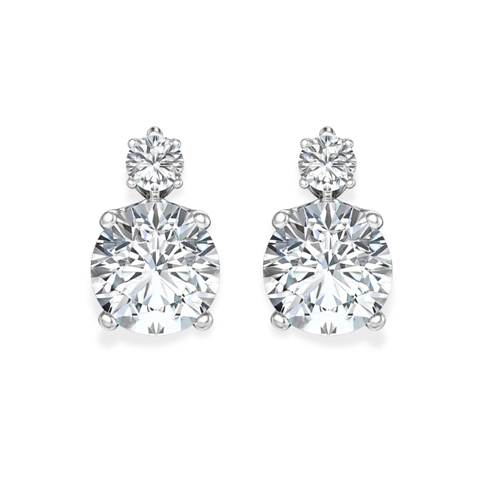 Anna Double Round Drop Lab Diamond Earrings ( 3.25 ct * 2 ) 18K Gold