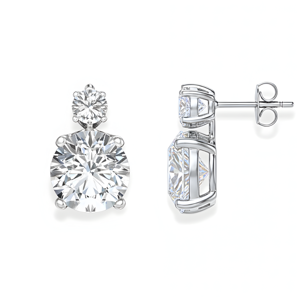 Anna Double Round Drop Lab Diamond Earrings ( 3.25 ct * 2 ) 18K Gold