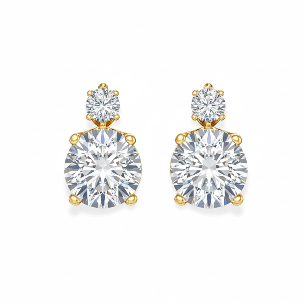 Anna Double Round Drop Lab Diamond Earrings ( 3.25 ct * 2 ) 18K Gold