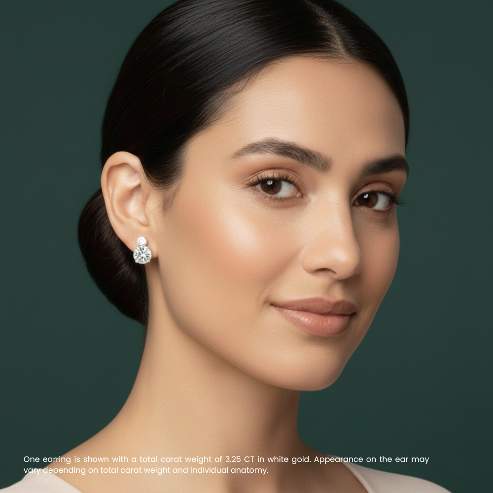 Anna Double Round Drop Lab Diamond Earrings ( 3.25 ct * 2 ) 18K Gold