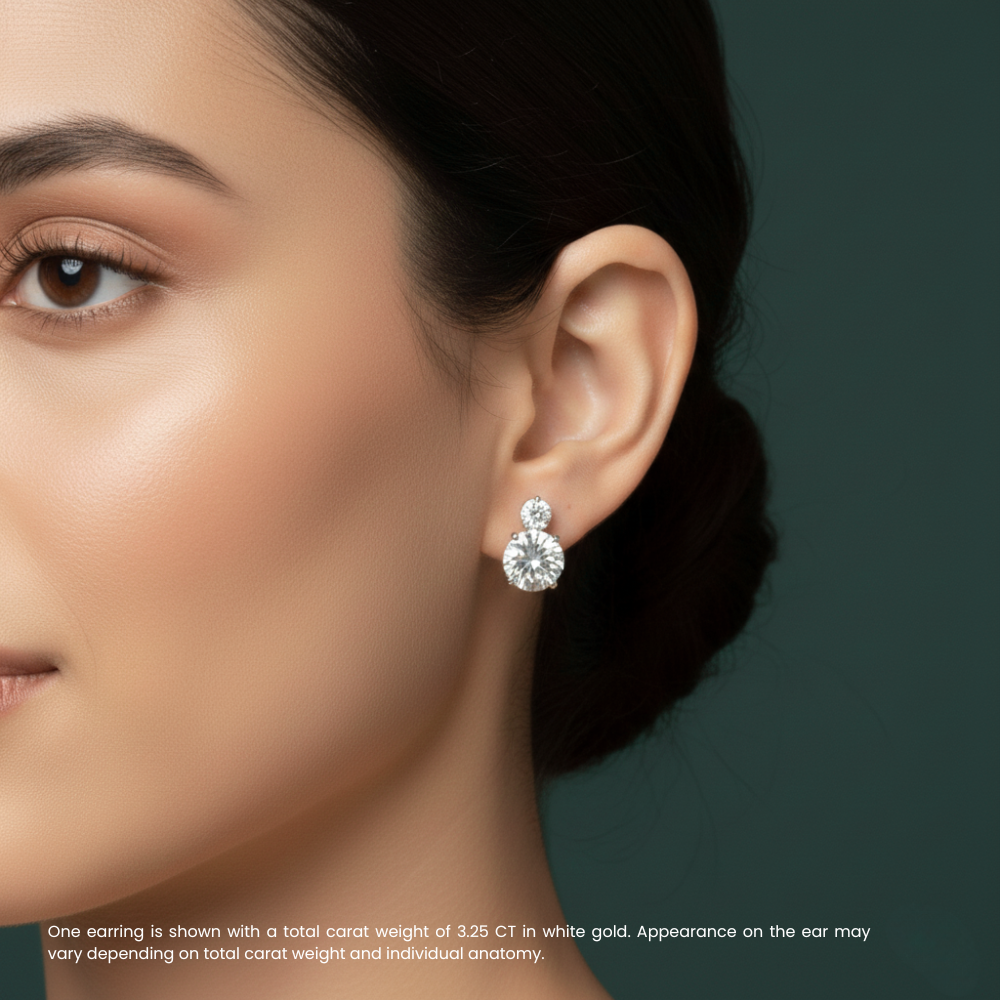 Anna Double Round Drop Lab Diamond Earrings ( 3.25 ct * 2 ) 18K Gold