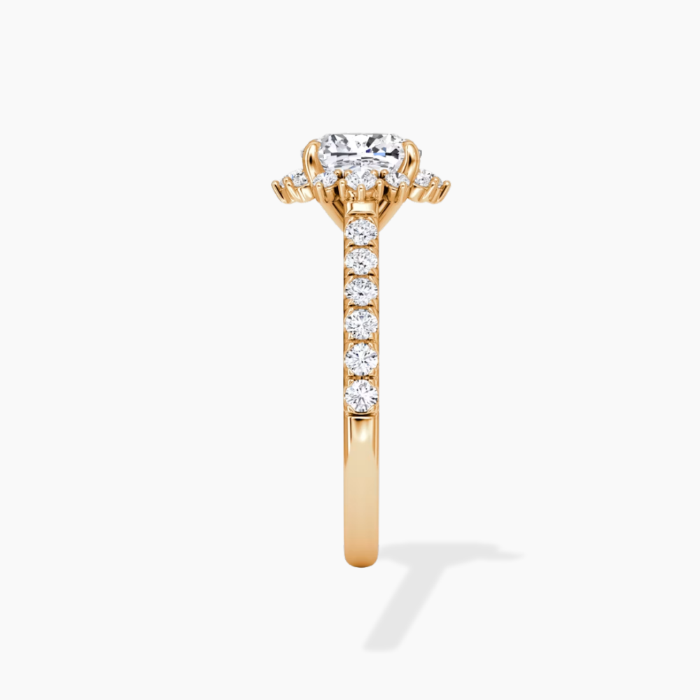 Charlene Vintage Halo Pave Cushion Lab Grown Diamond Engagement Ring in 18K Gold