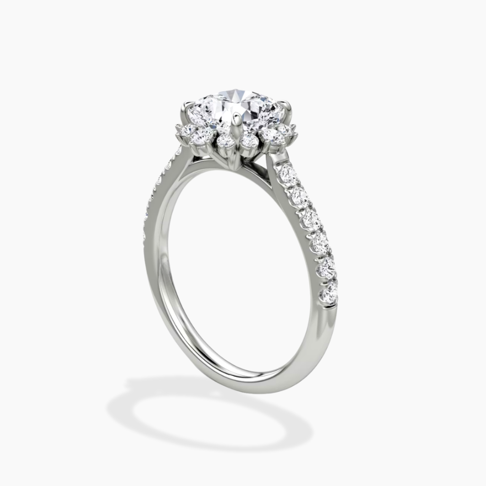 Charlene Vintage Halo Pave Cushion Lab Grown Diamond Engagement Ring in 18K Gold