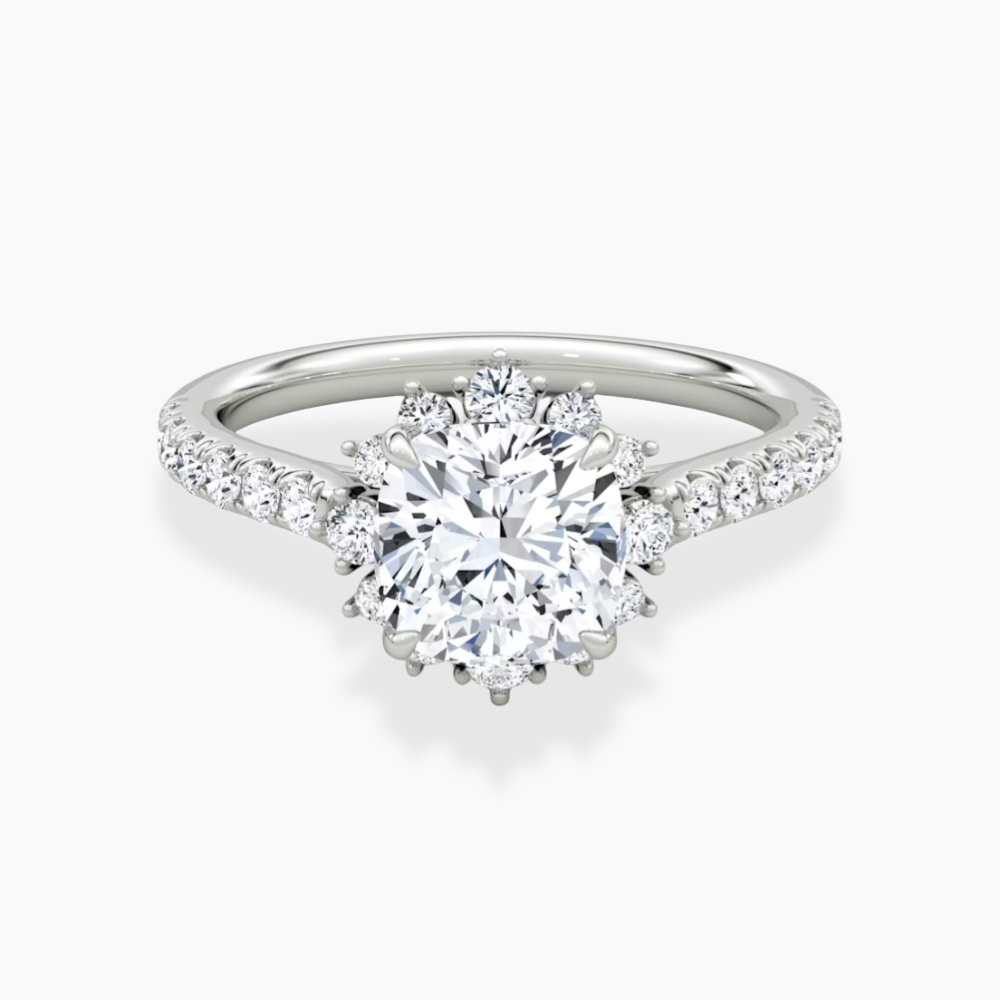 Charlene Vintage Halo Pave Cushion Lab Grown Diamond Engagement Ring in 18K Gold