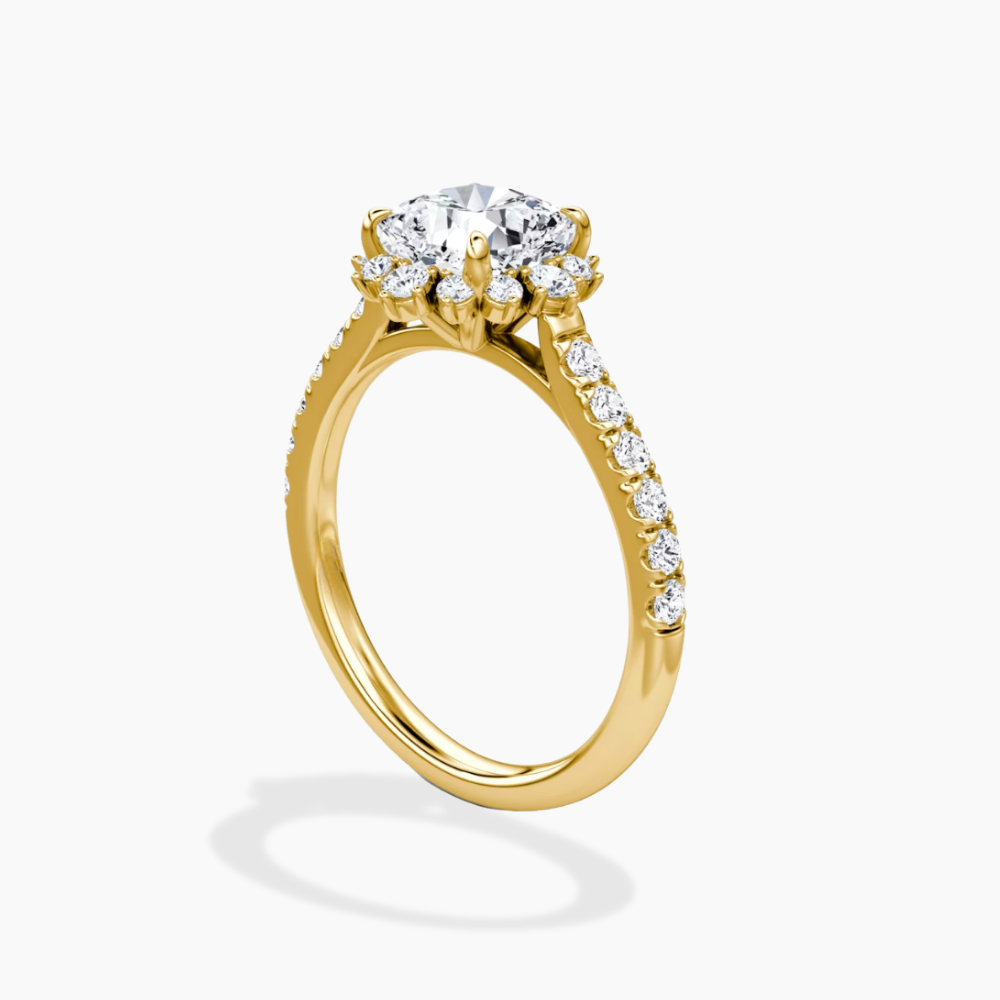 Charlene Vintage Halo Pave Cushion Lab Grown Diamond Engagement Ring in 18K Gold