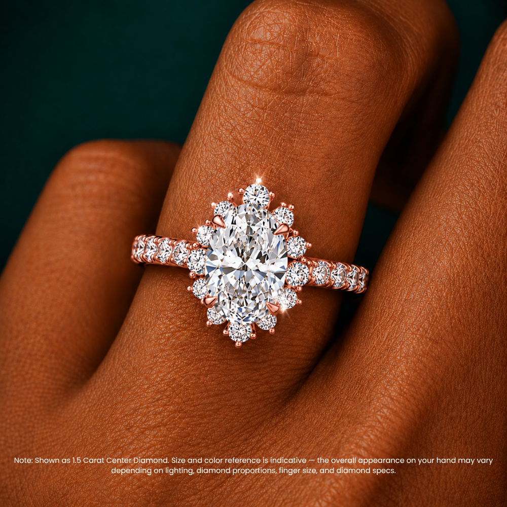 Charlene Vintage Halo Pave Oval Lab Grown Diamond Engagement Ring in 18K Gold