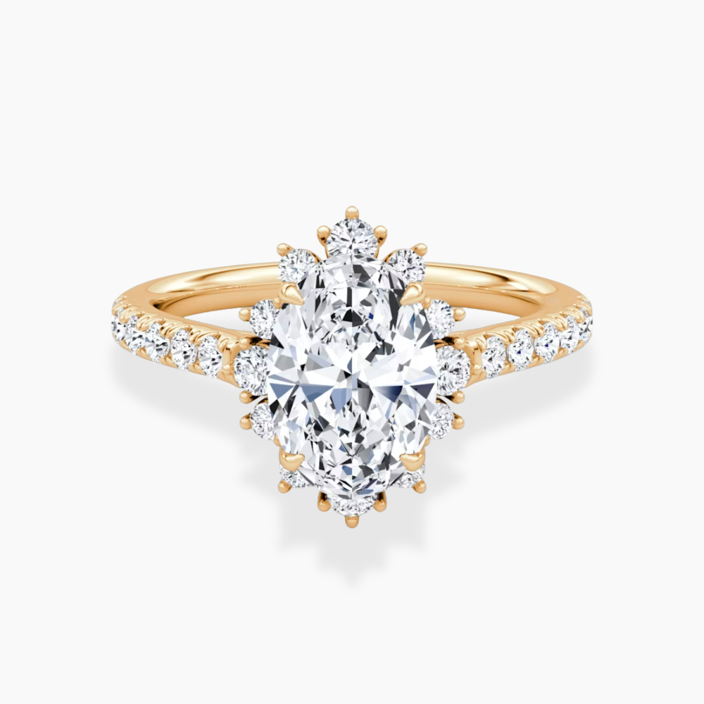Charlene Vintage Halo Pave Oval Lab Grown Diamond Engagement Ring in 18K Gold