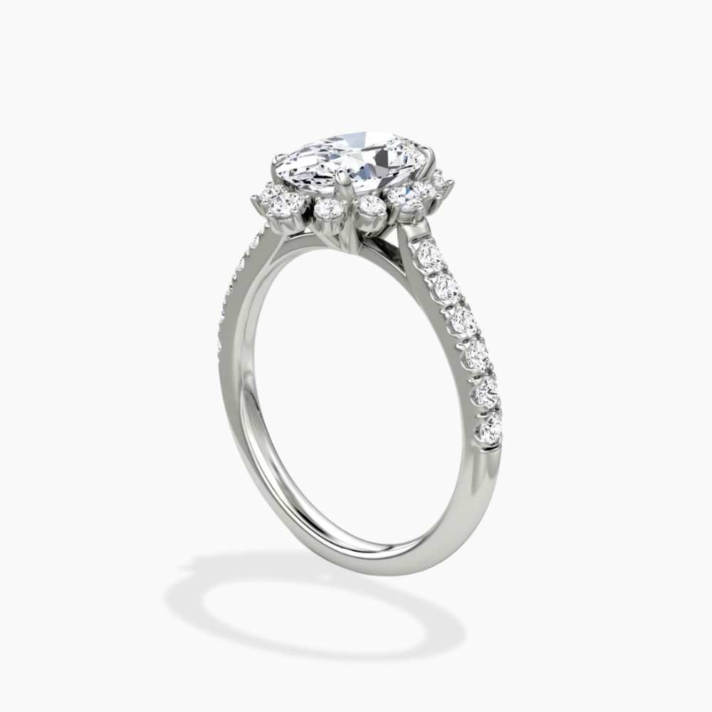 Charlene Vintage Halo Pave Oval Lab Grown Diamond Engagement Ring in 18K Gold