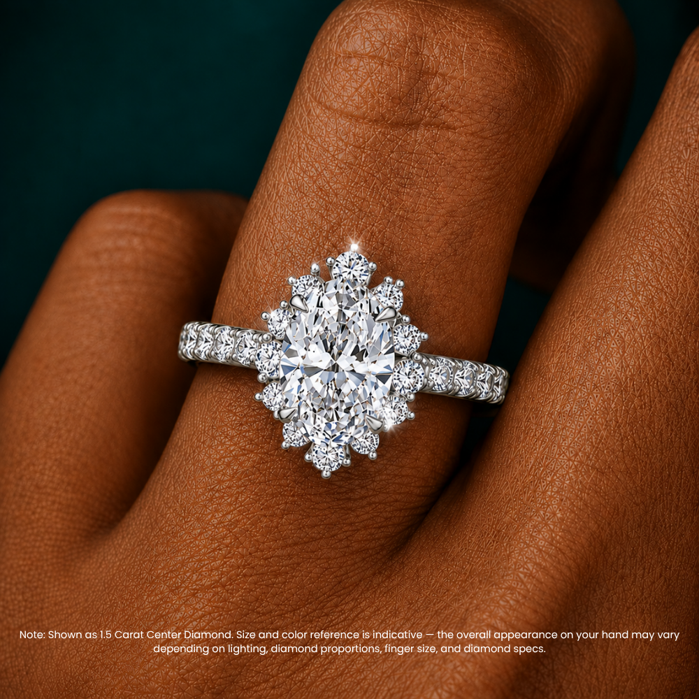Charlene Vintage Halo Pave Oval Lab Grown Diamond Engagement Ring in 18K Gold