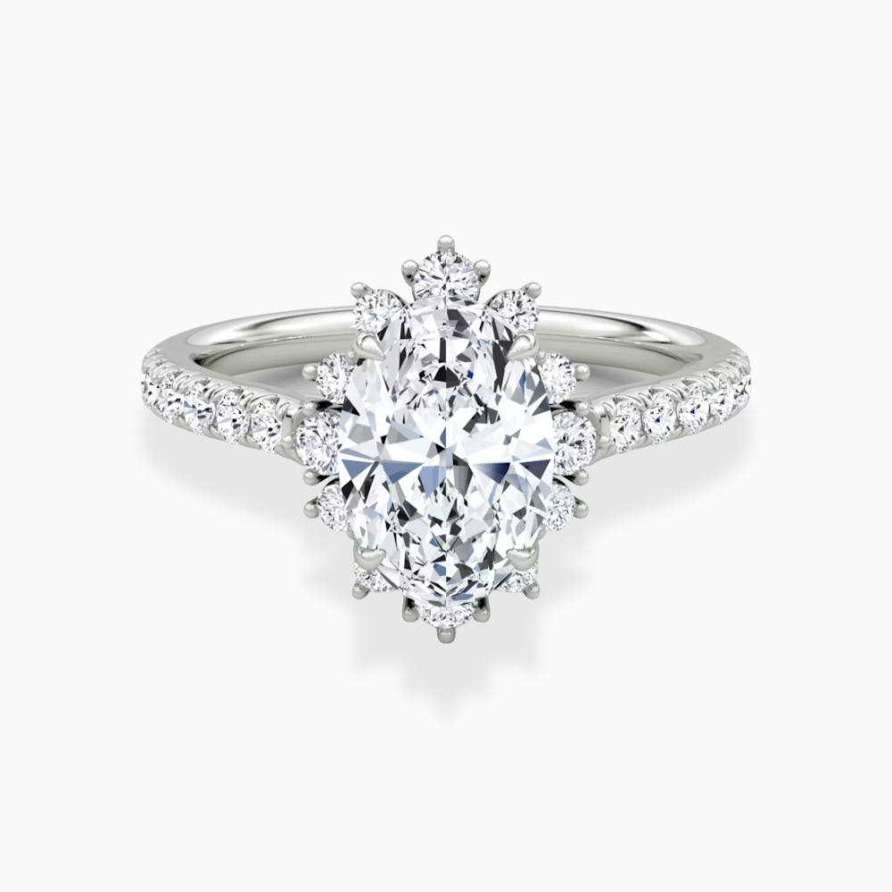 Charlene Vintage Halo Pave Oval Lab Grown Diamond Engagement Ring in 18K Gold