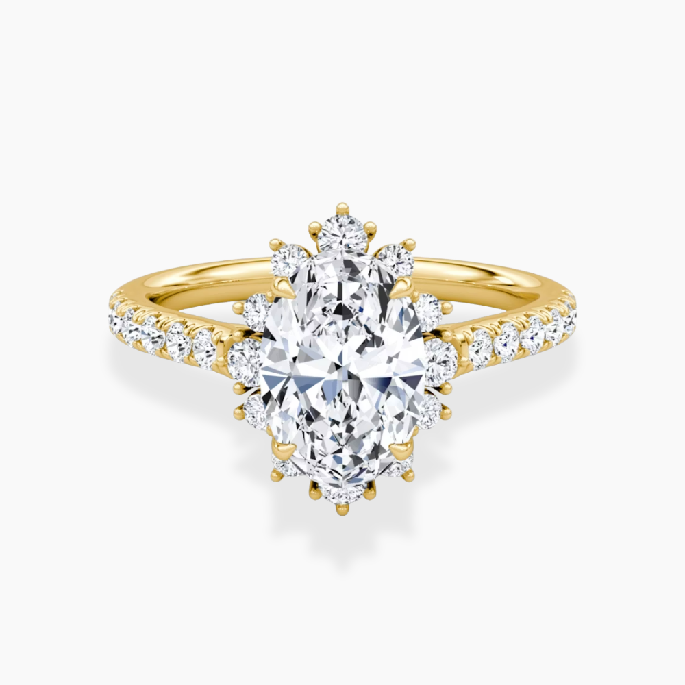 Charlene Vintage Halo Pave Oval Lab Grown Diamond Engagement Ring in 18K Gold